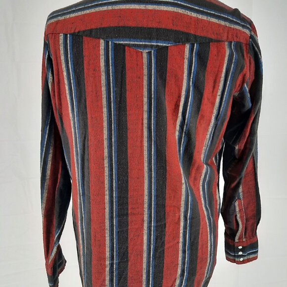 ELY CATTLEMAN Western Flannel Striped Pearl Snap Shirt Men’s Size Large Rodeo - Picture 5 of 8